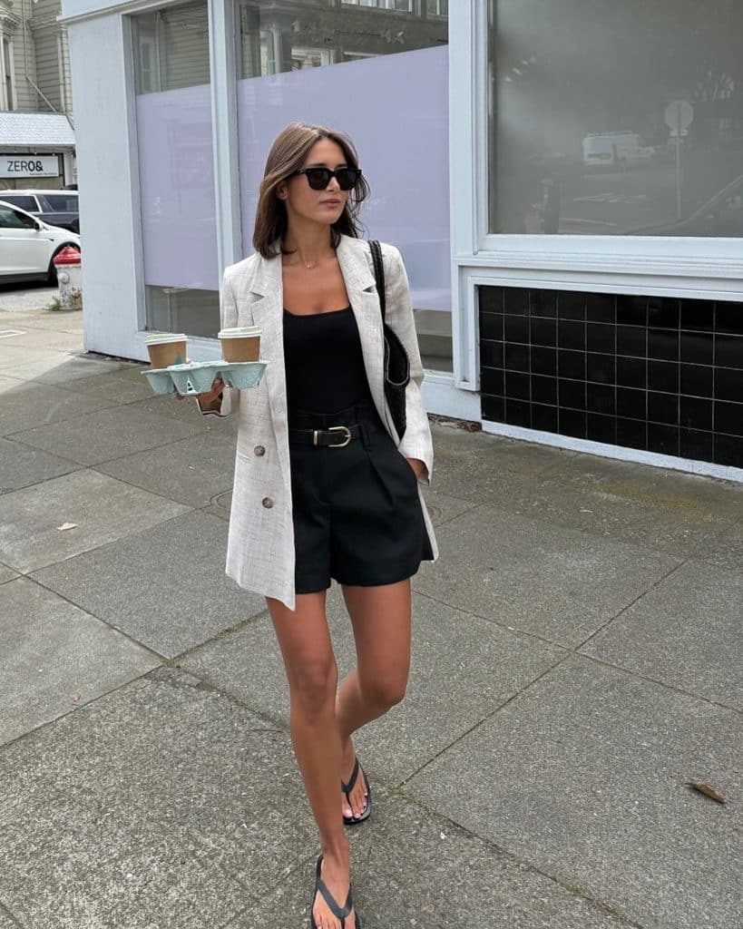 Linen Blazer with Tailored Shorts and Tank Top — Brunch Outfits