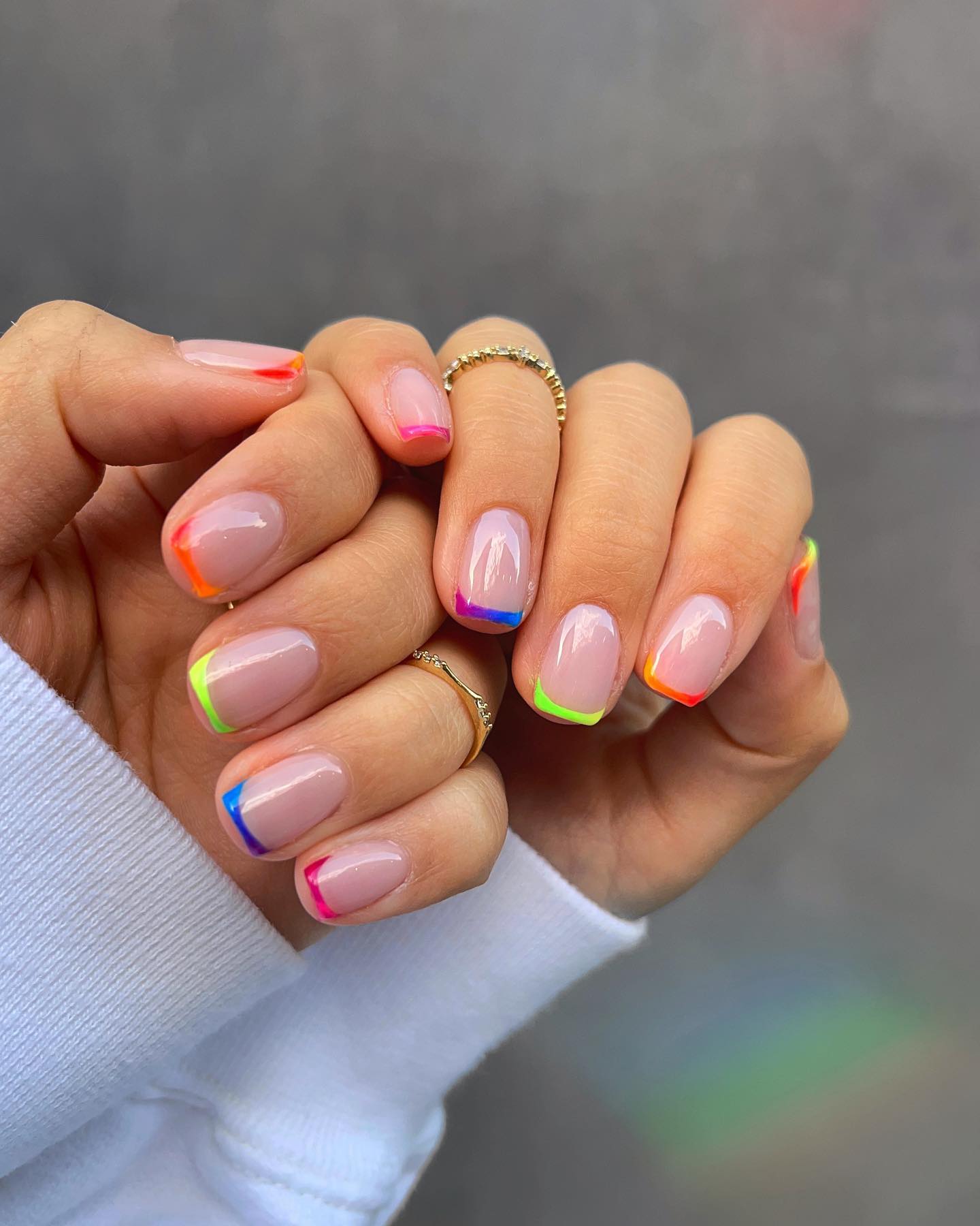 Vibrant Neon French Tips on Short Square Nails Vibrant Neon French Tips on Short Square Nails — Colored French Tip Nails