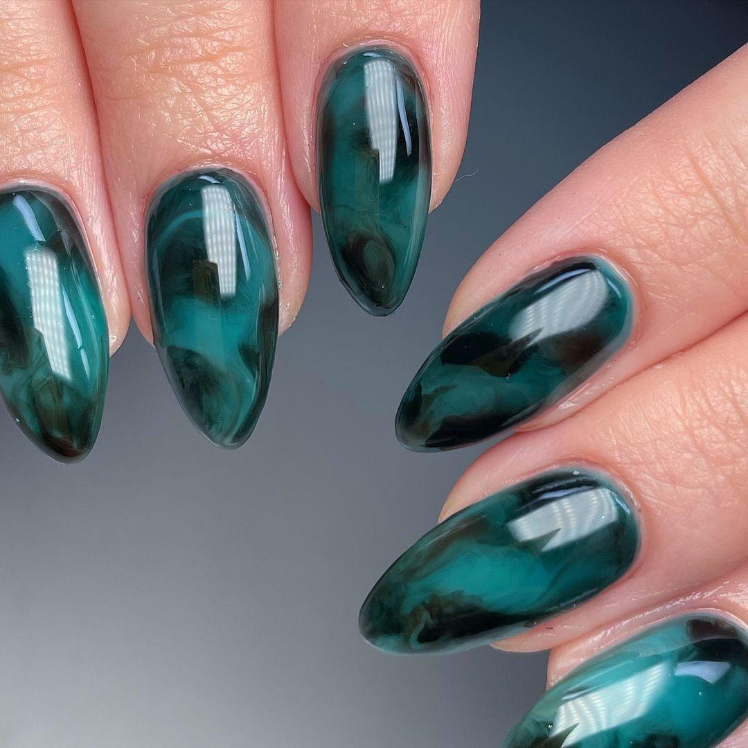 Deep Teal and Black Jelly Marble Deep Teal and Black Jelly Marble — Marble Nails