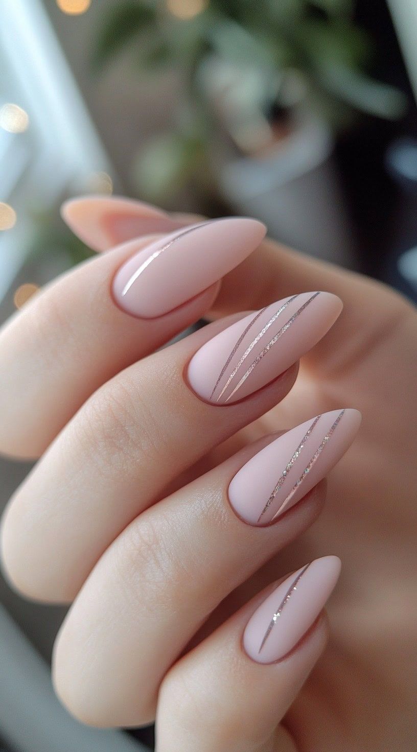 Matte Pale Pink with Silver Lines — Bubble Bath Nails