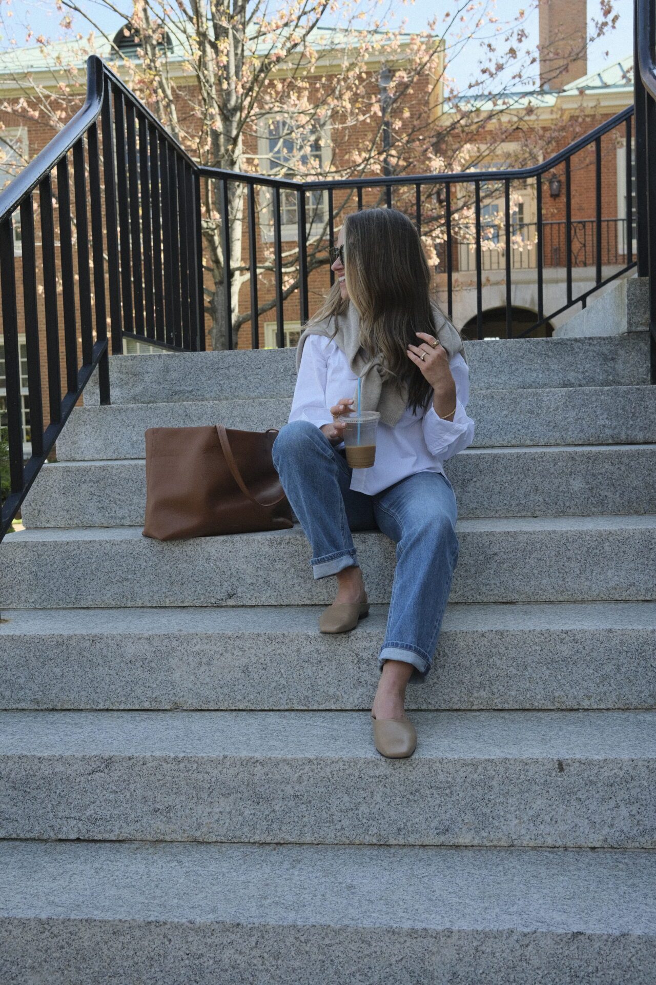 Classic Button-Down, Sweater, and Loafers — Soccer Mom Outfits