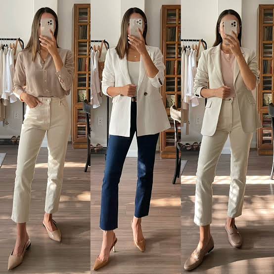 White Double-Breasted Blazer with Dark Wash Jeans for Polished Casual White Double-Breasted Blazer with Dark Wash Jeans for Polished Casual — Casual Work Outfits