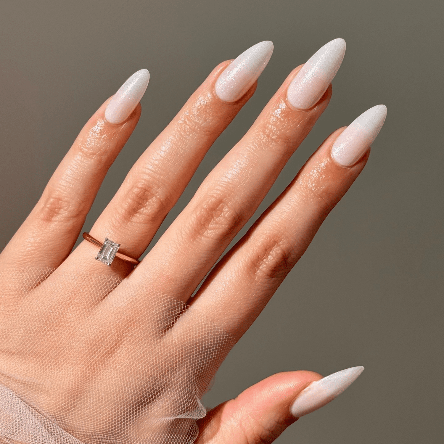 Long Stiletto Sheer Milky White Shimmer — Milky Nails