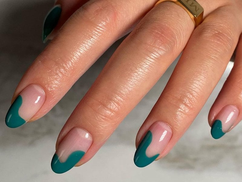 Teal Abstract French Tips Teal Abstract French Tips — Negative Space Nails