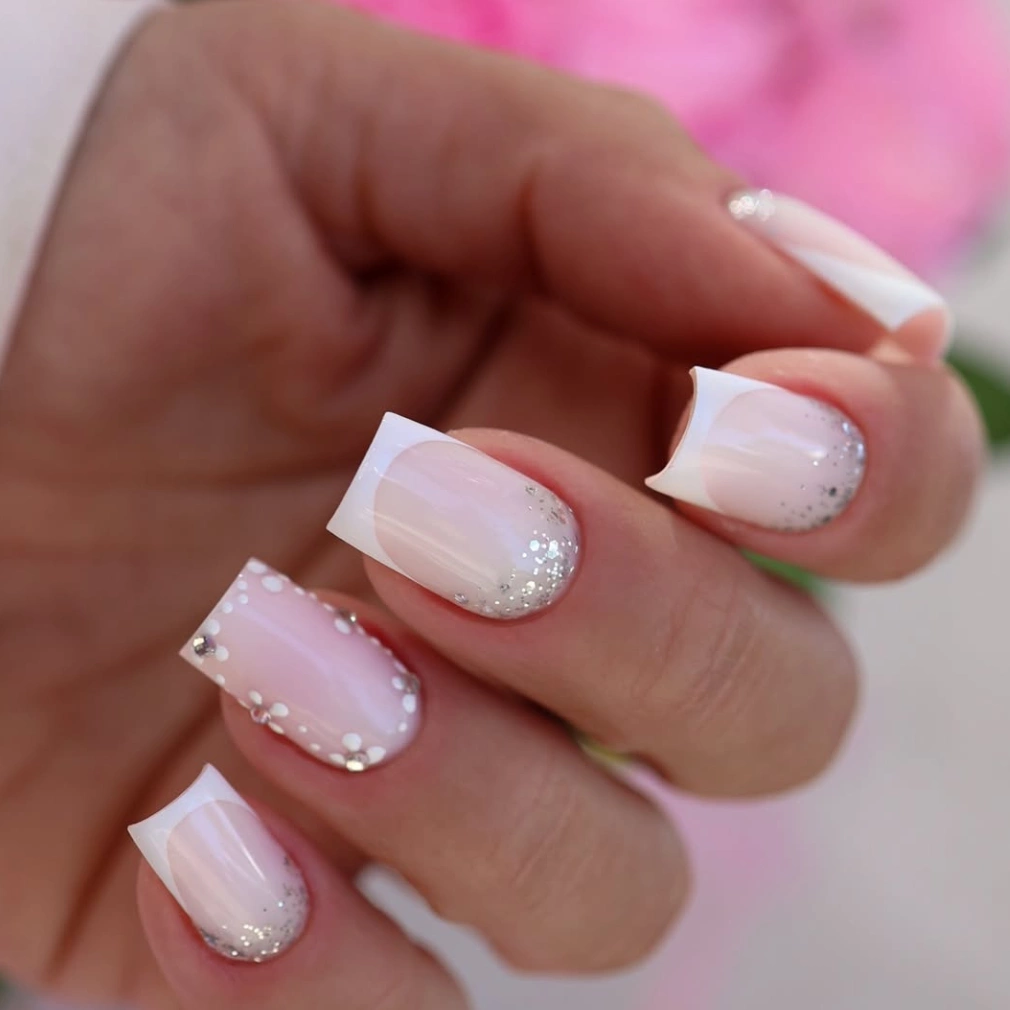 Glossy With Glitter Visual Idea Glossy With Glitter Visual Idea — Rhinestone Nails