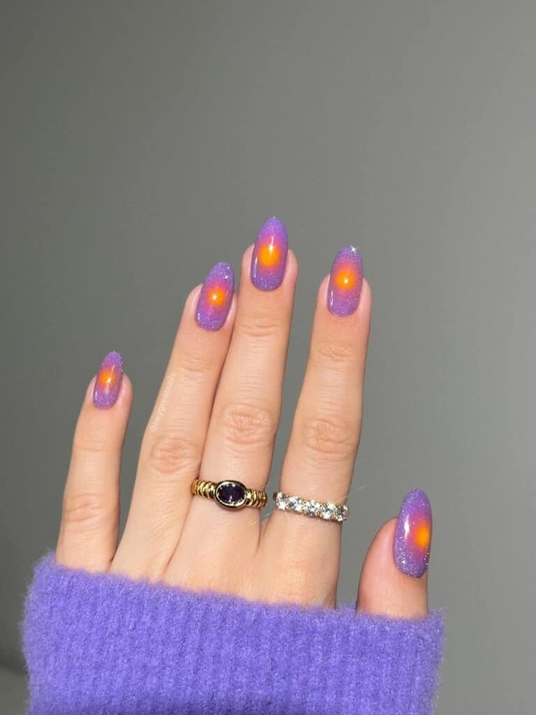 Purple Yellow Orange Glow Aura Ovals — Aura Nails