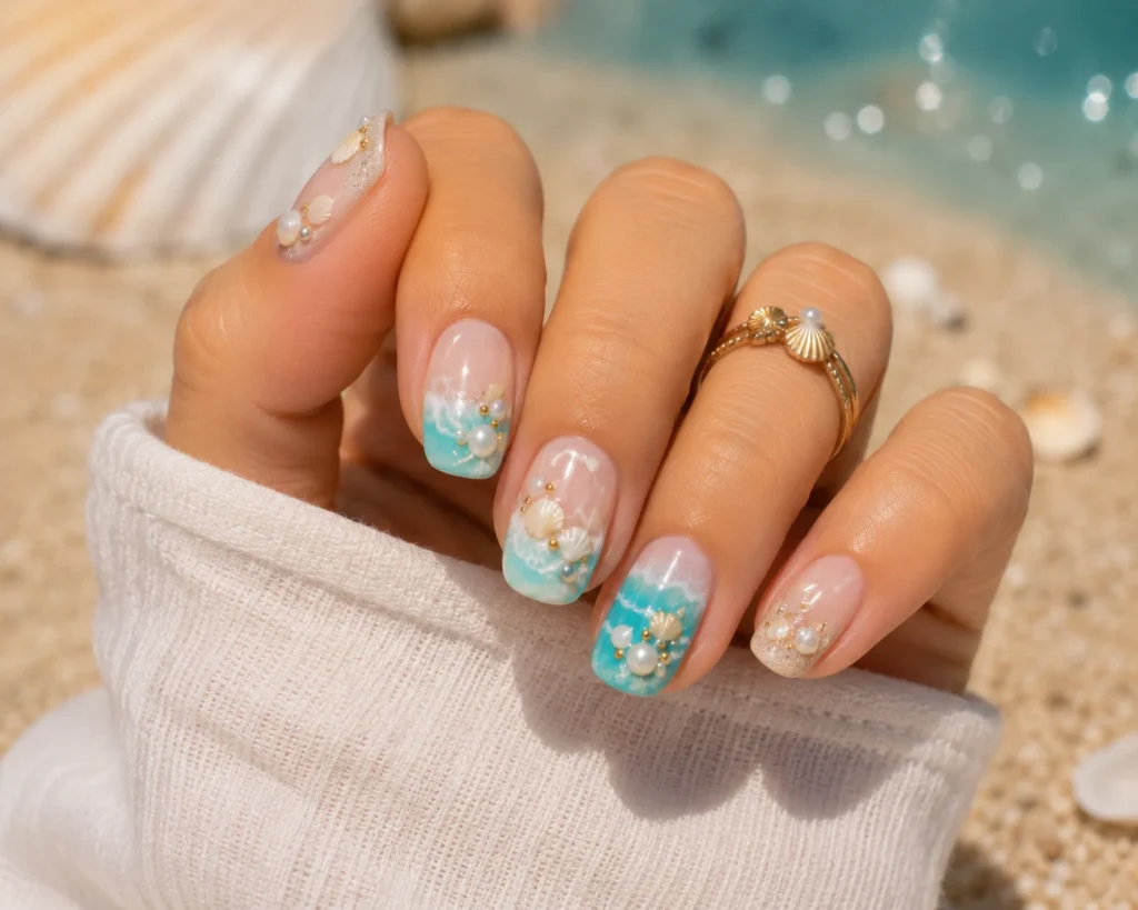Beach Shell French Tip Gradient — Vacation Nails