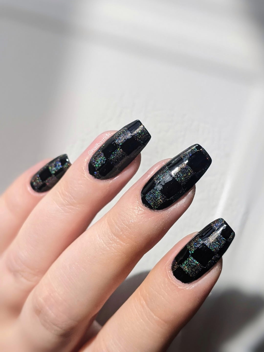 Holographic Shimmer Checkered Nails Holographic Shimmer Checkered Nails