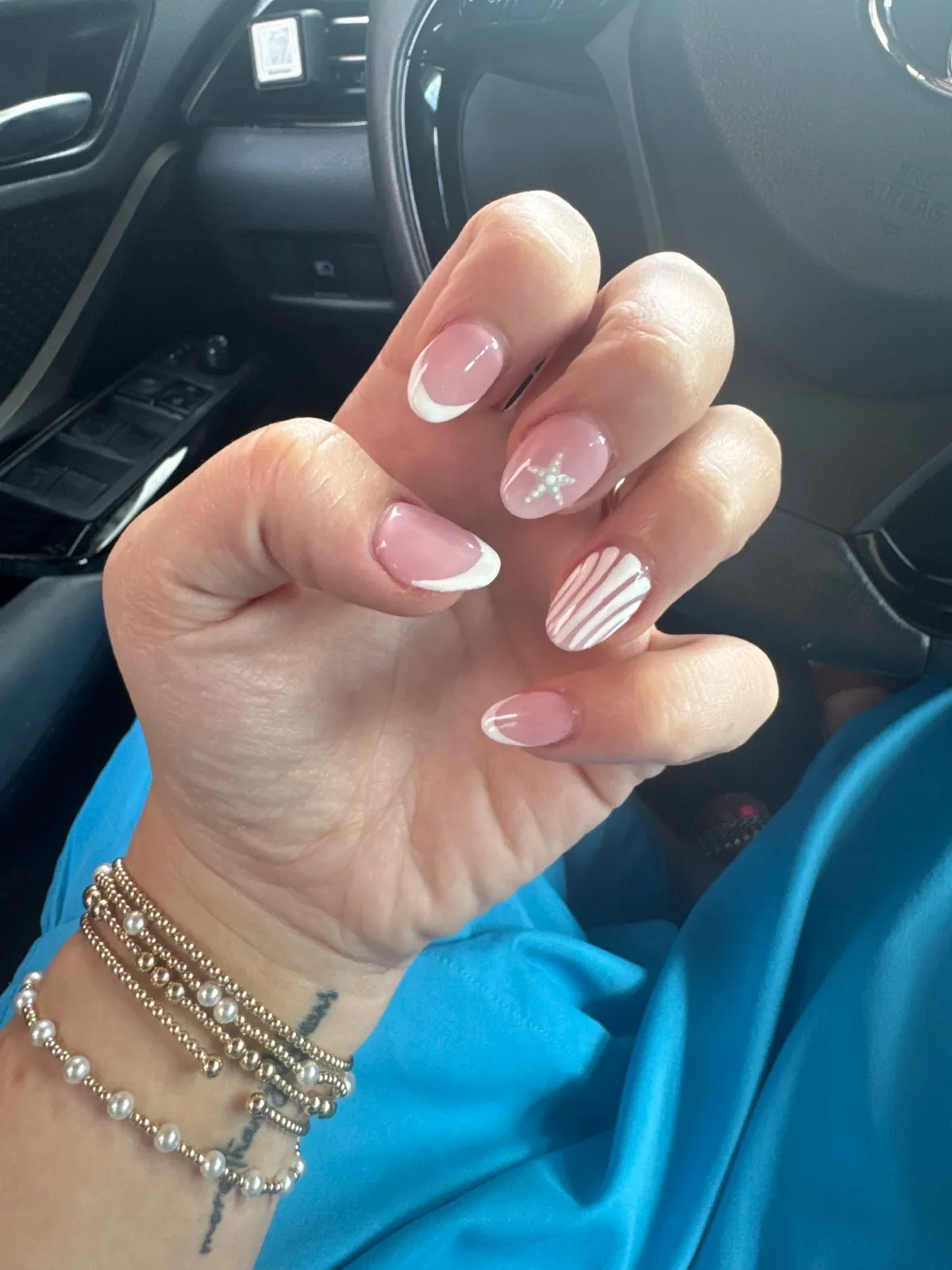 Sheer Pink French Seashell Accent Nails — Bachelorette Nails