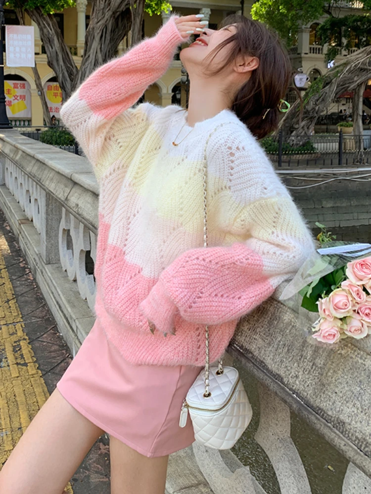 Playful Colorblock Knit Sweater and Mini Skirt Playful Colorblock Knit Sweater and Mini Skirt — Korean Outfits