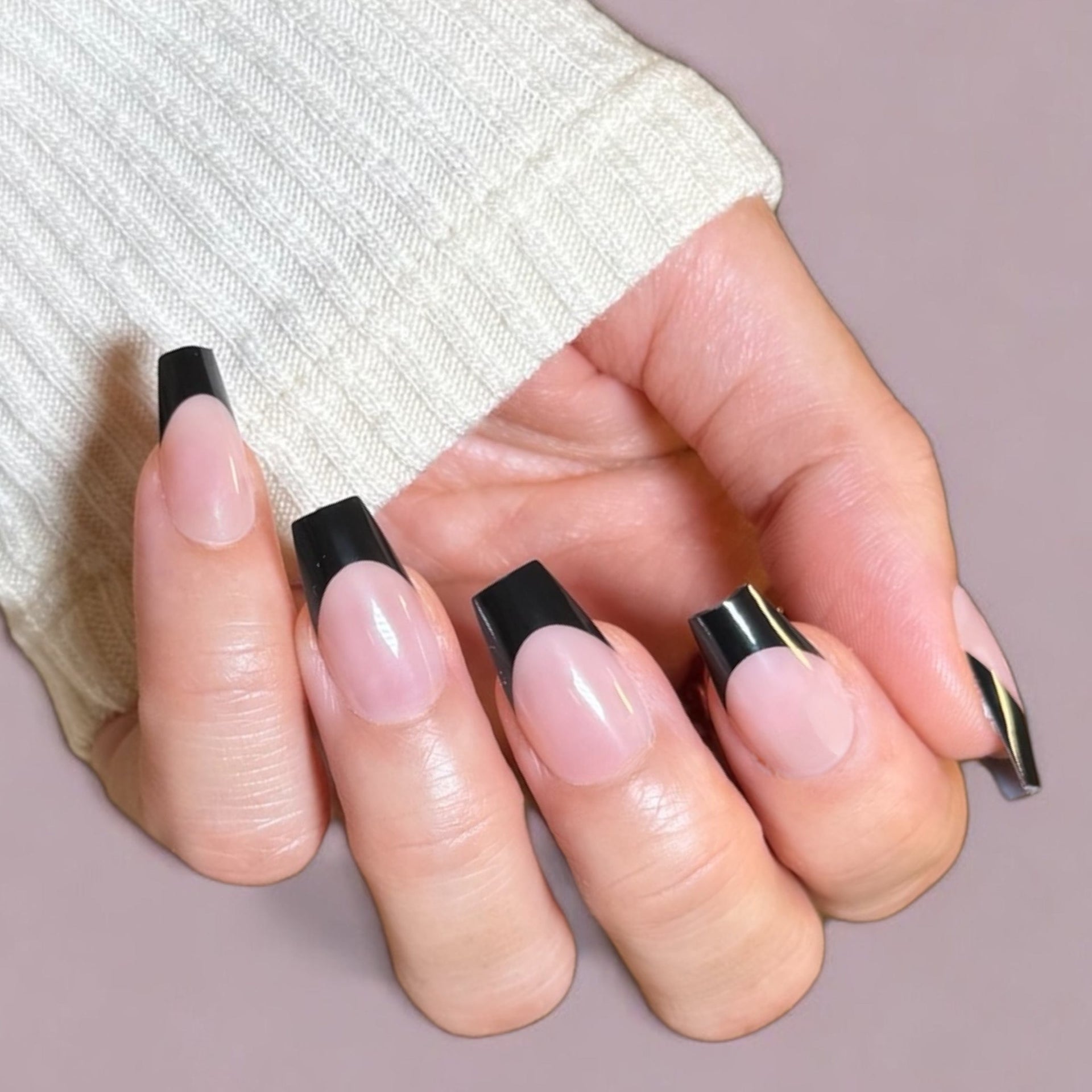 Short Coffin Black French Tips — Coffin Nails
