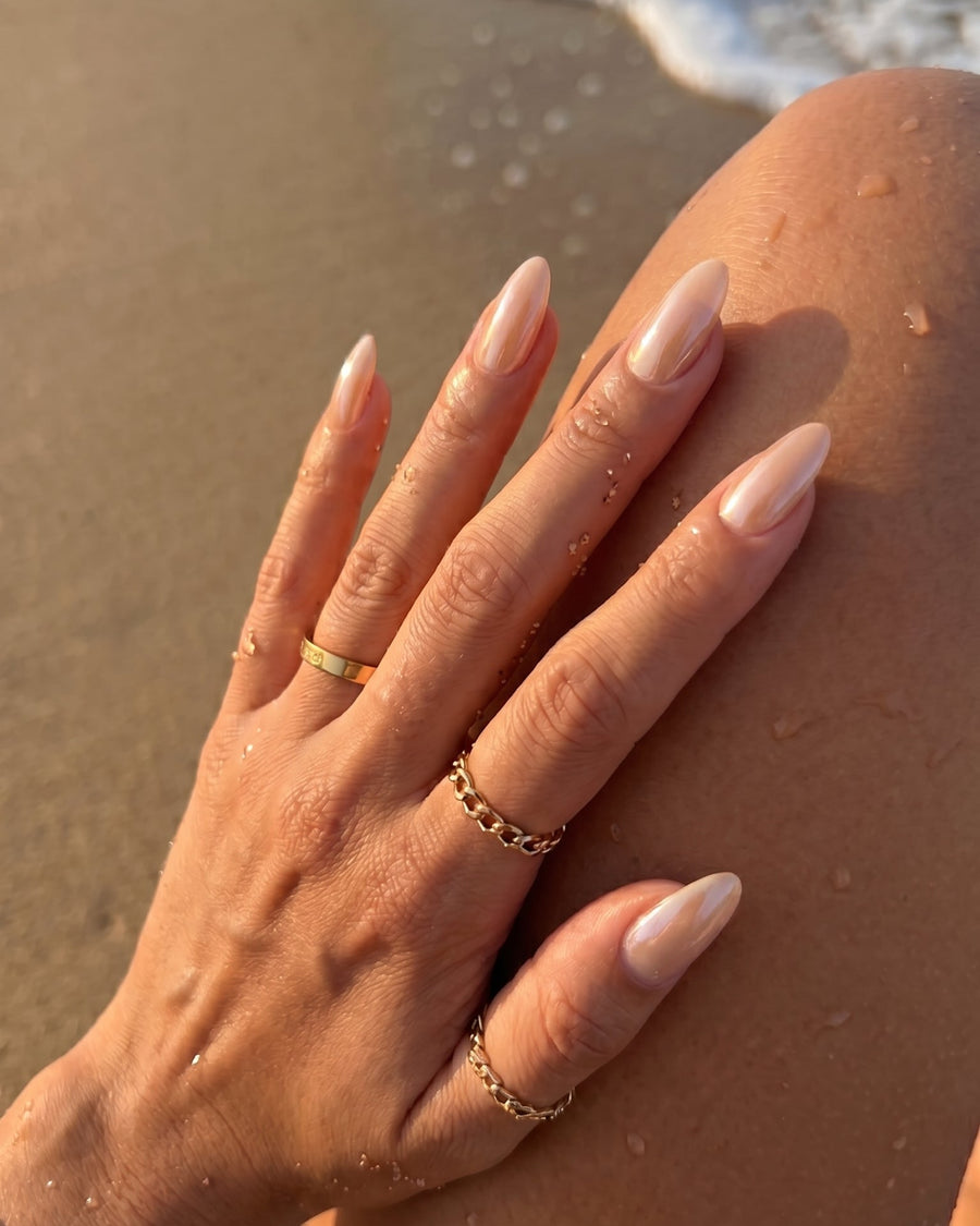 Peachy Pink Chrome Stilettos Peachy Pink Chrome Stilettos — Glazed Donut Nails