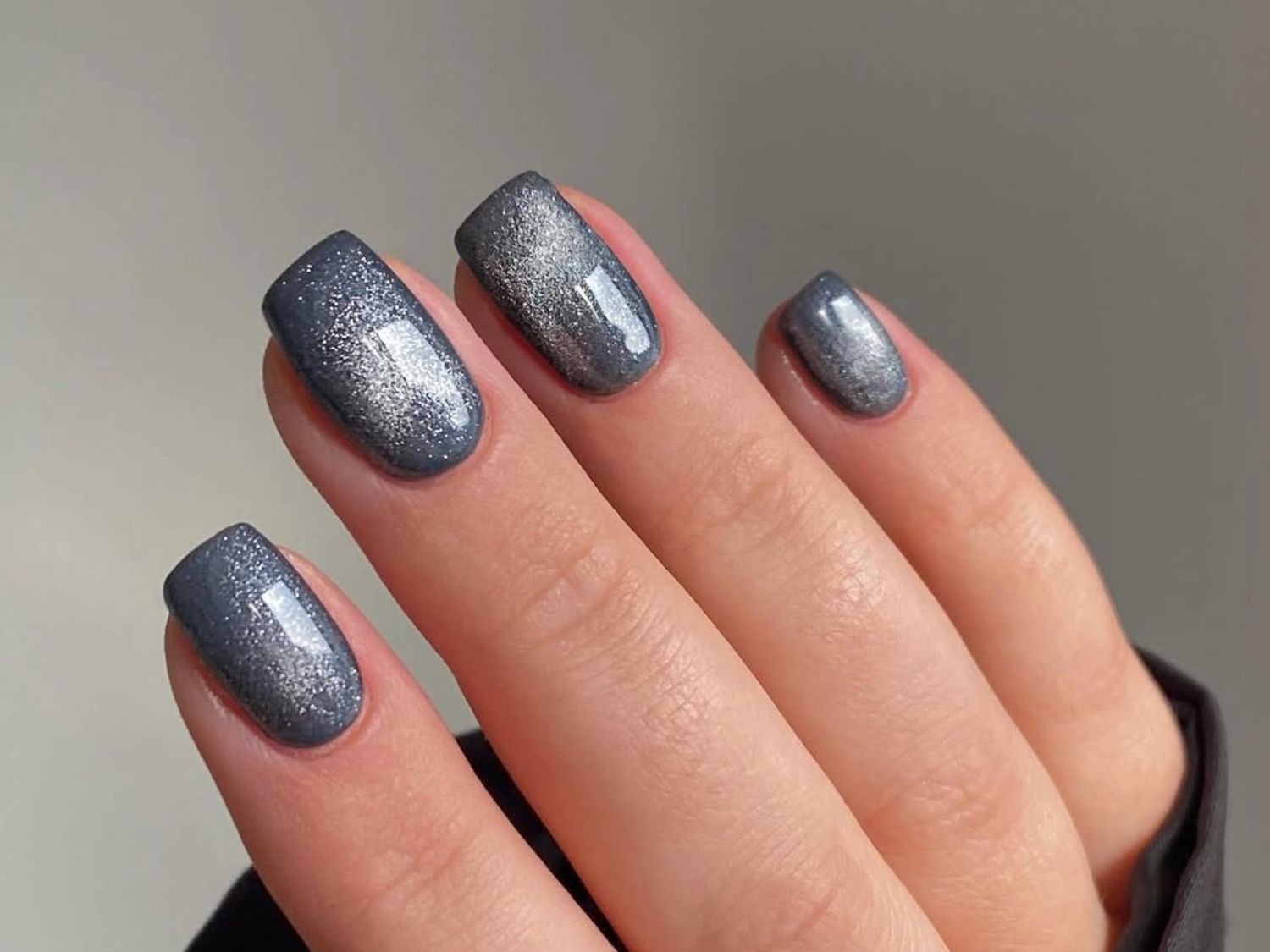 Medium Square Dark Grey Cat-Eye — Square Nails