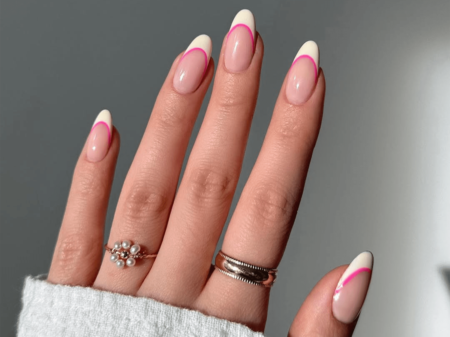 Thin Bright Pink French Tips Thin Bright Pink French Tips — Pink French Tip Nails