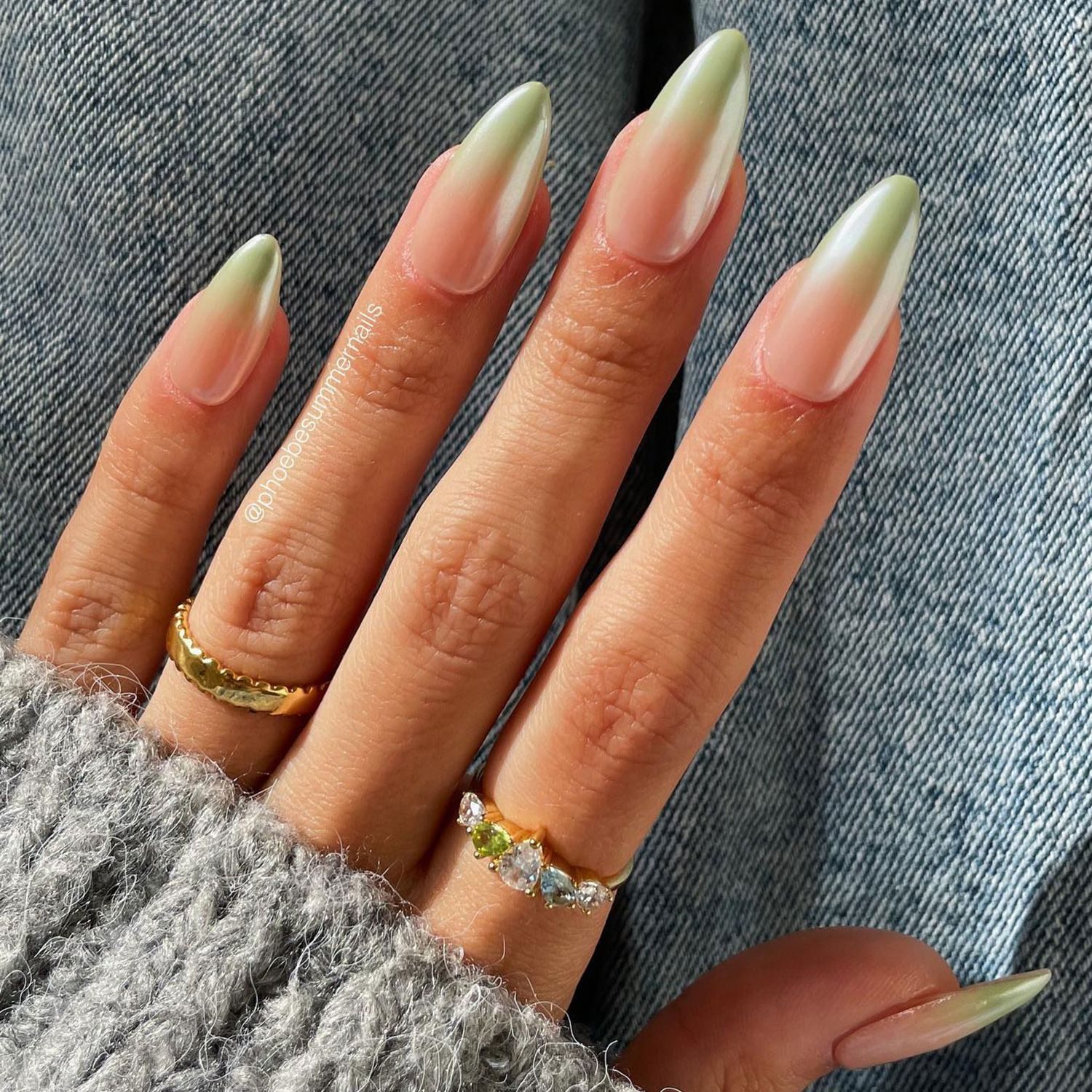 Sheer Pink to Pearlescent Green Ombre Sheer Pink to Pearlescent Green Ombre — Ombre Nails