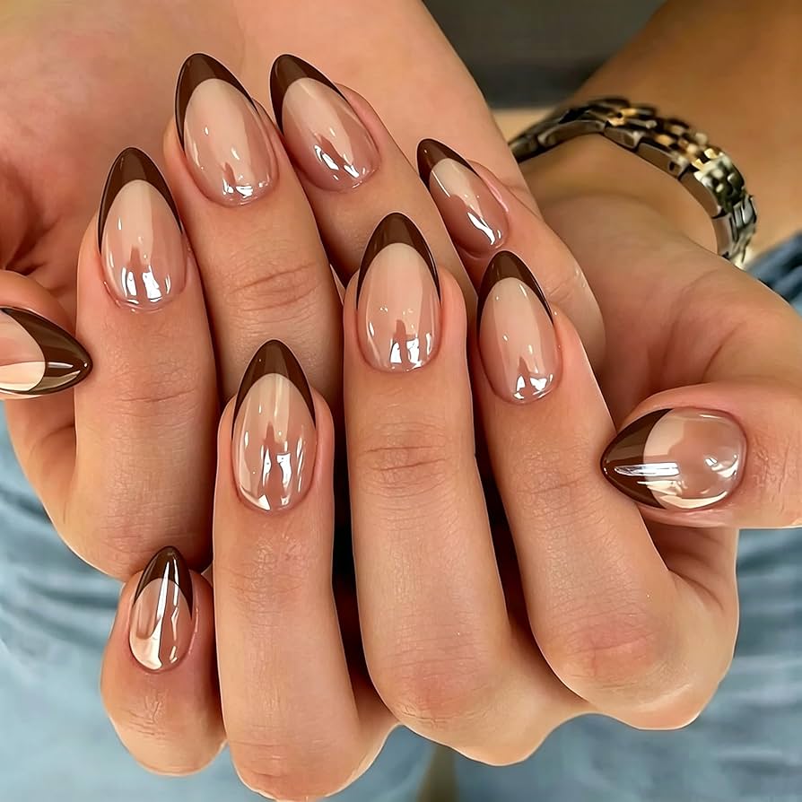 Modern Chrome Brown French Tips — Brown French Tip Nails
