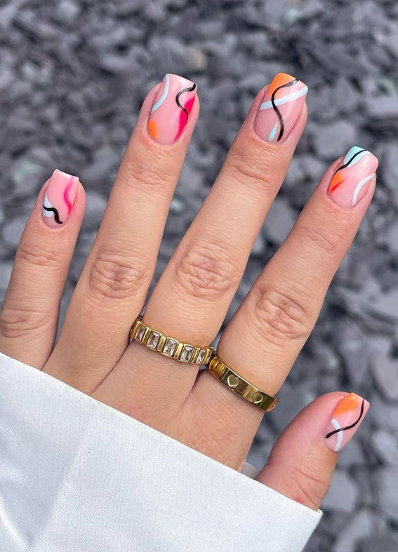 Multi-Colored Abstract Lines Multi-Colored Abstract Lines — Negative Space Nails