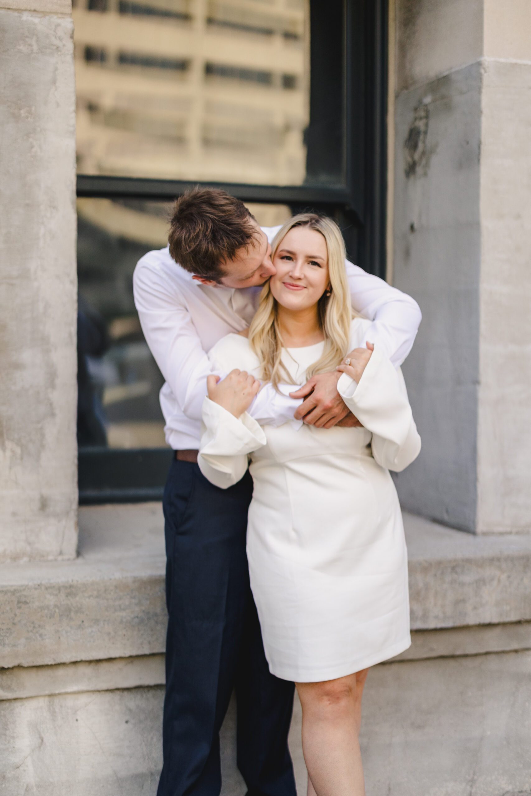 Classic White Dress and Navy Trousers Engagement Classic White Dress and Navy Trousers Engagement — Engagement Photo Outfits