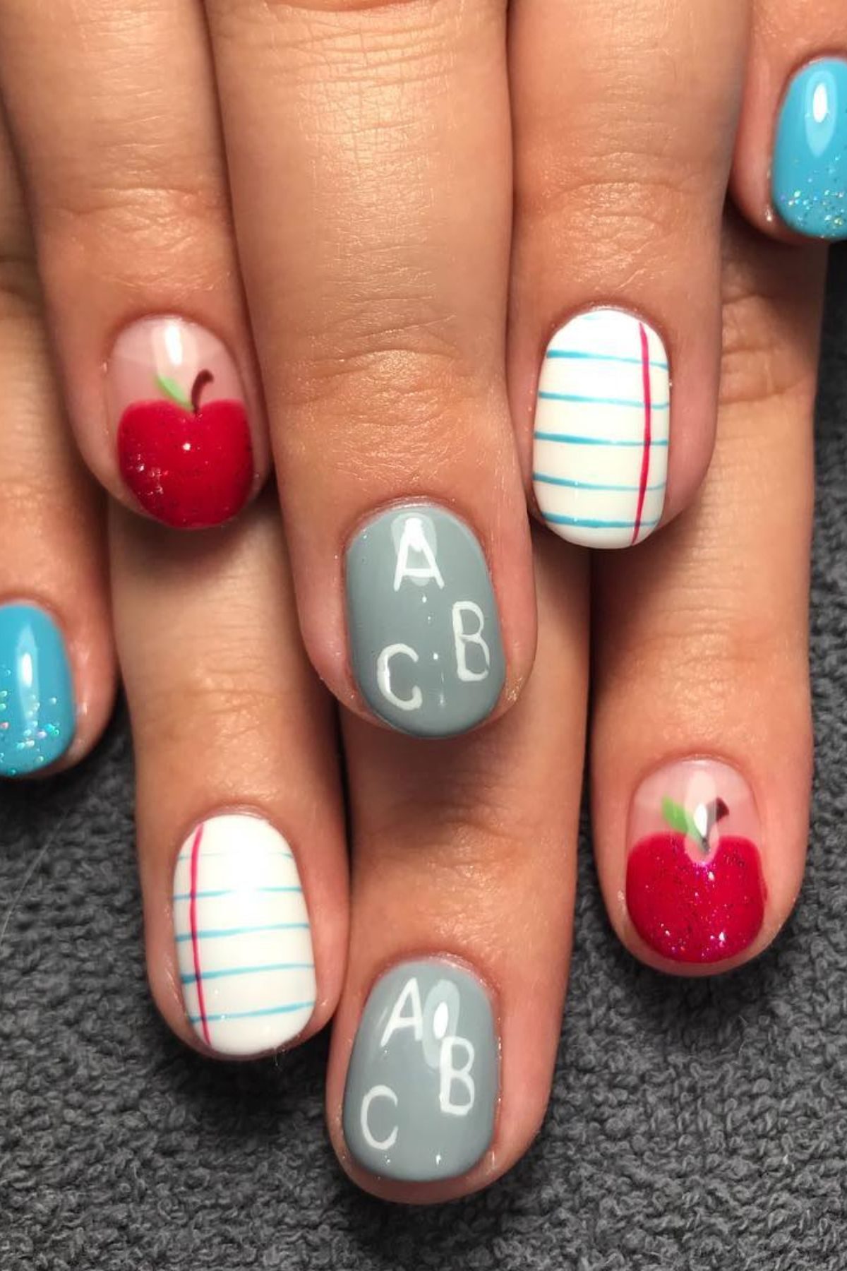 Short Rounded Apple & ABC Nails Short Rounded Apple & ABC Nails — School Nails