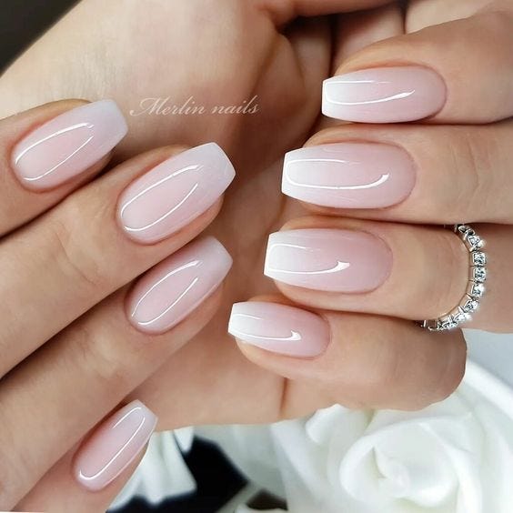 Sheer Pink to White French Coffin Nails — Pink and White Nails