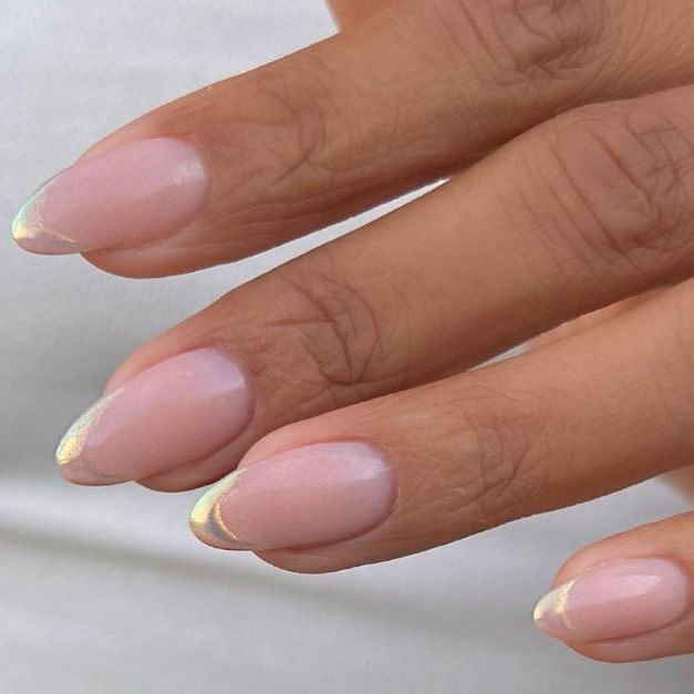 Iridescent Chrome Outline French Tips — Chrome French Tip Nails