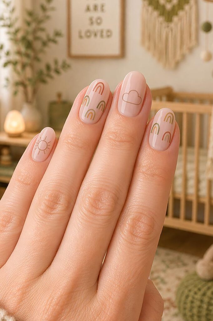 Pale Pink with Rainbow Arches and Cloud Pale Pink with Rainbow Arches and Cloud — Neutral Nails