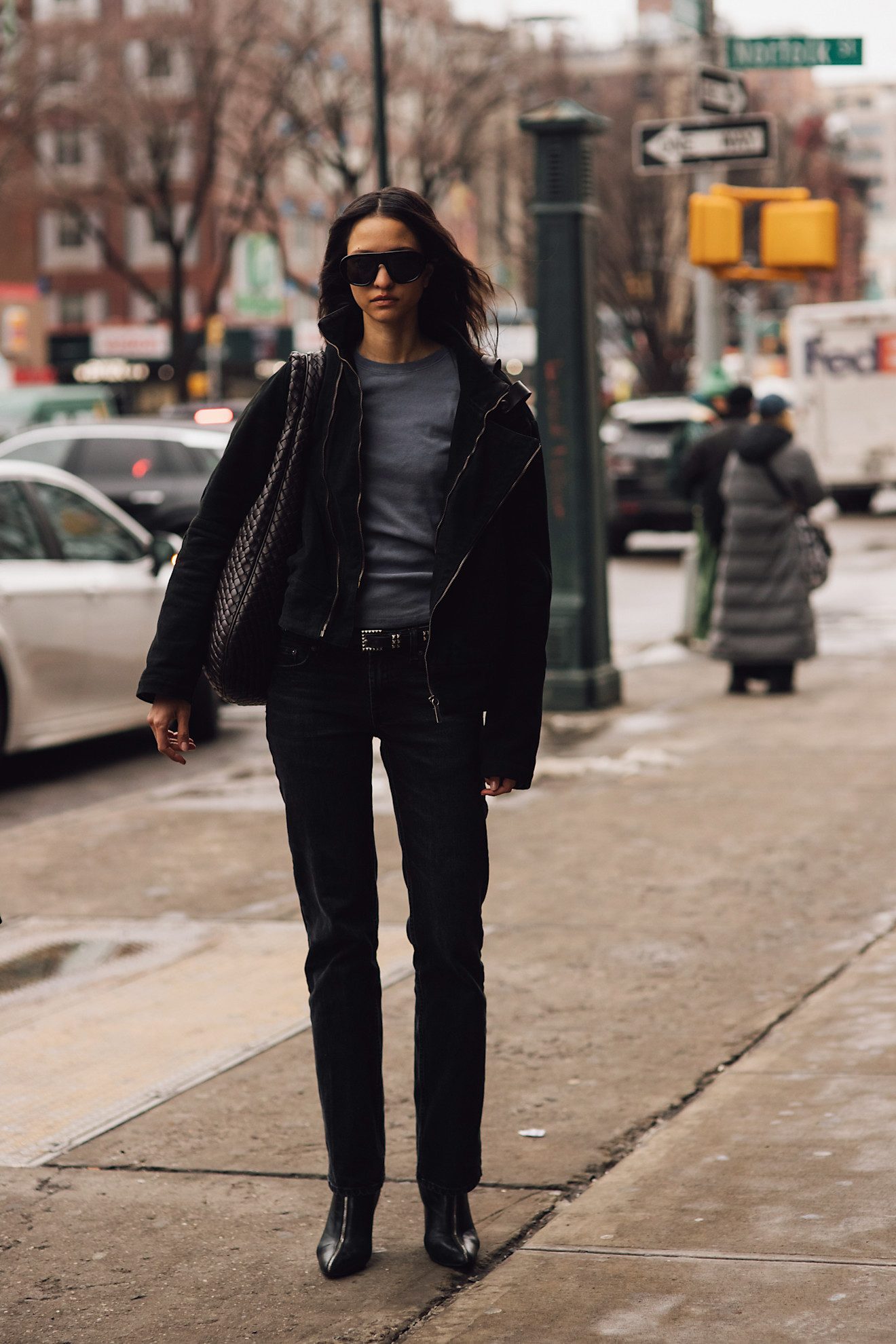 Bomber Jacket Over T-shirt and Straight-Leg Jeans — 90s Outfits