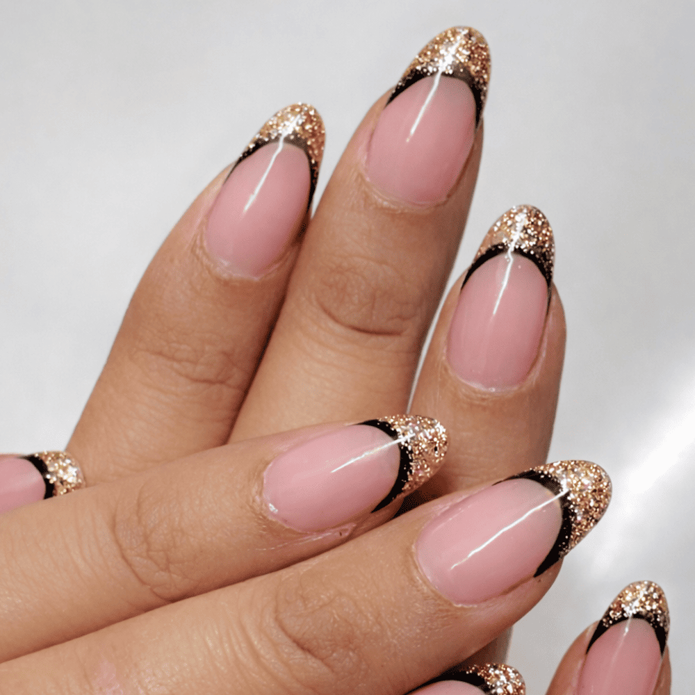 Black Outline Gold Glitter French Tips — Gold French Tip Nails