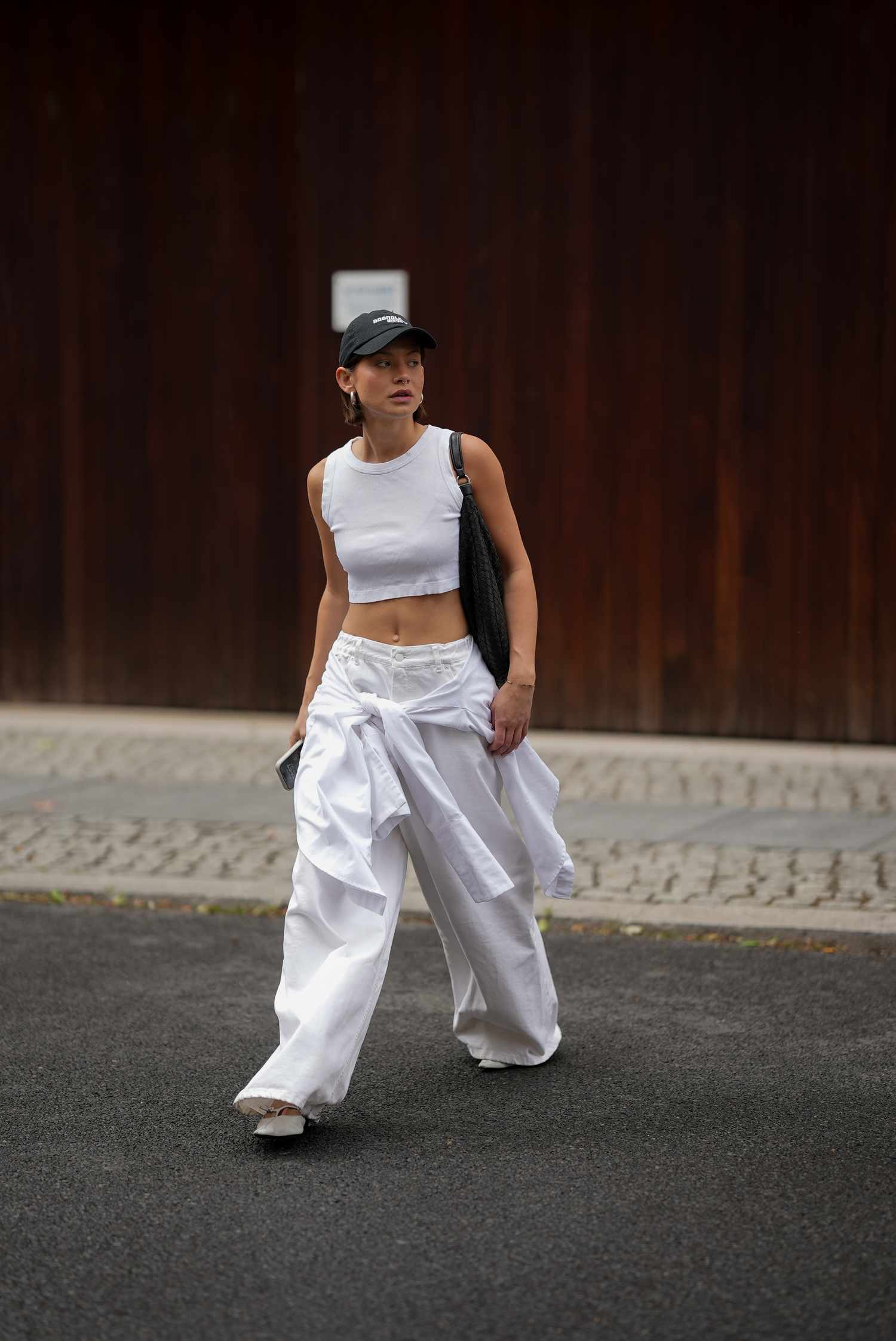 All-White Cargo Pants with Tied Shirt Detail All-White Cargo Pants with Tied Shirt Detail — Y2K Outfits