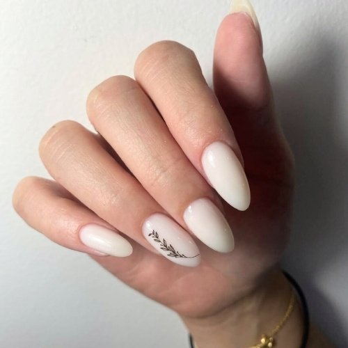 Milky White with Black Branch Art — Milky Nails