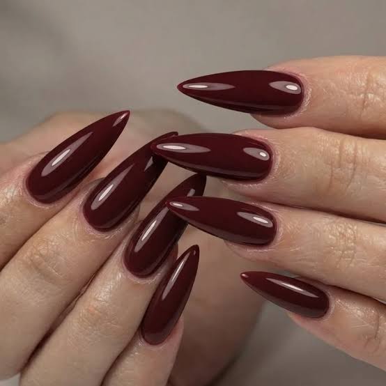 Deep Burgundy Cool Undertone Glossy Nails — Nails for Women Over 60