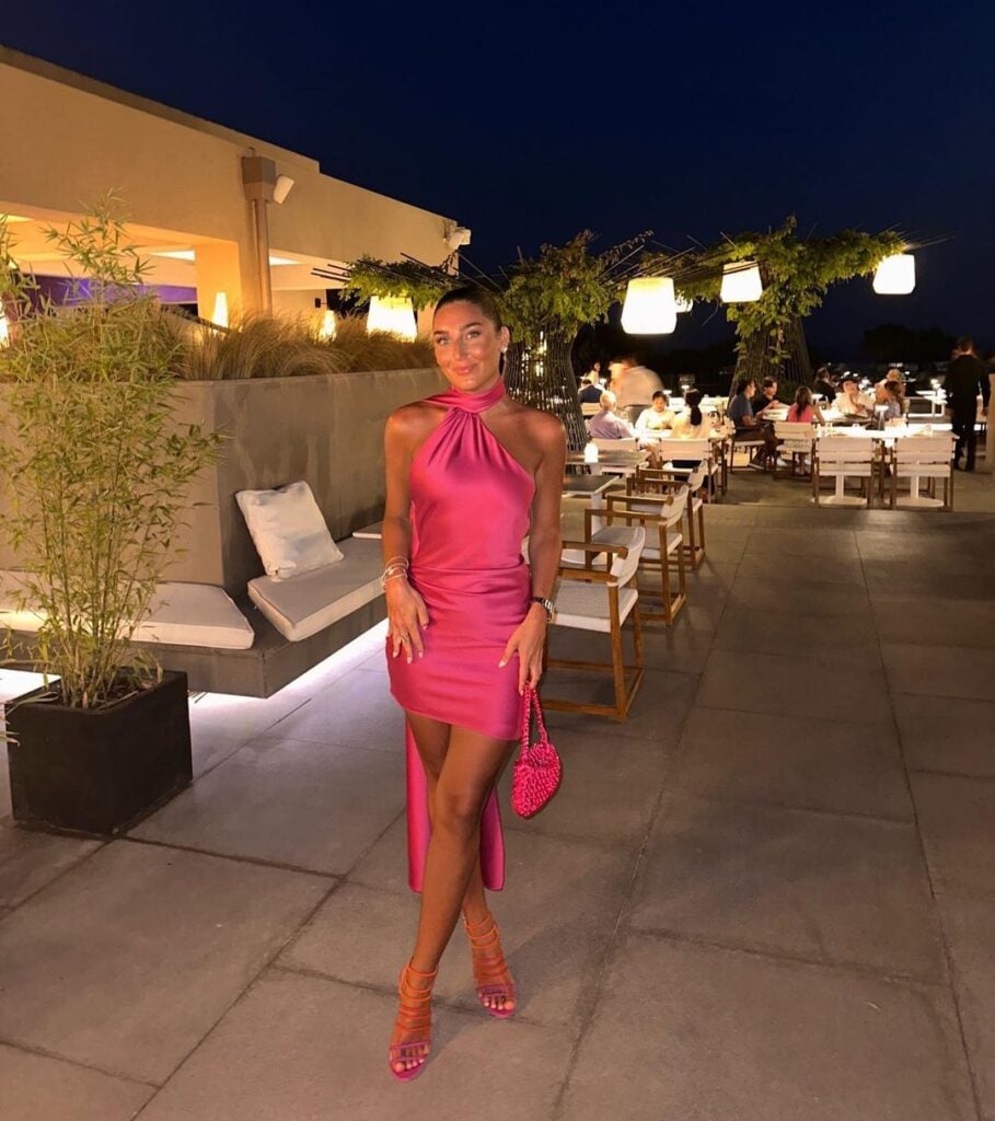 Hot Pink Satin Halter Neck Mini Dress with Draped Back Hot Pink Satin Halter Neck Mini Dress with Draped Back — Going Out Outfits