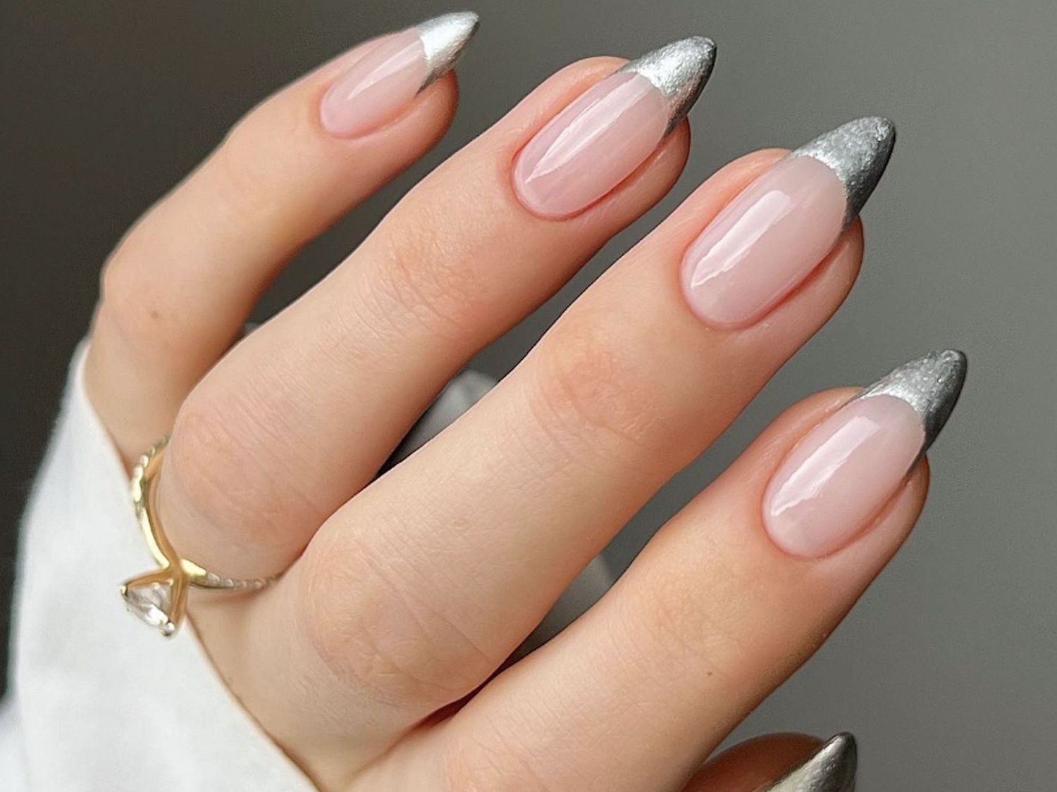 Classic French with Metallic Silver Tips Classic French with Metallic Silver Tips — Silver Nails