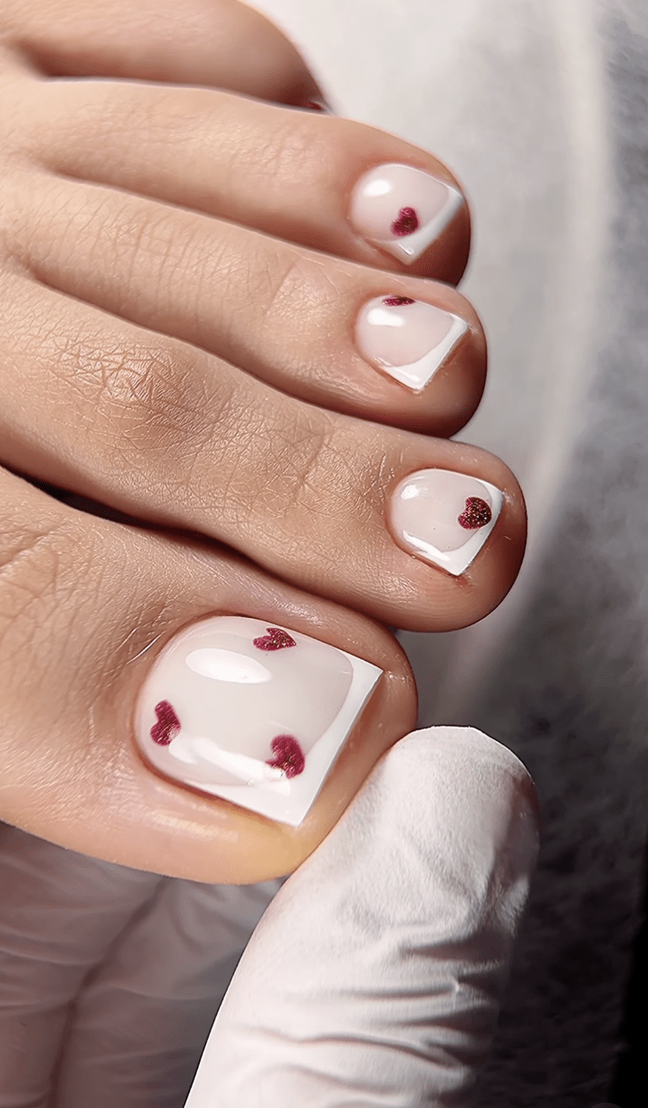 French Tips with Red Heart Accents French Tips with Red Heart Accents — French Toe Nails