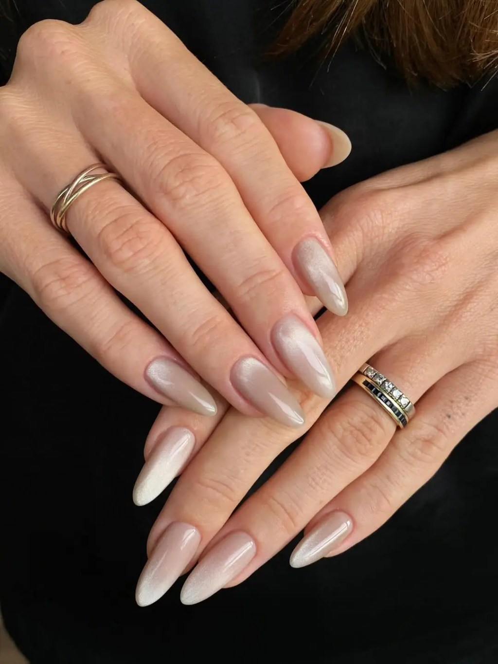 Nude Pearlescent Gradient Almonds Nude Pearlescent Gradient Almonds — Long Almond Nails