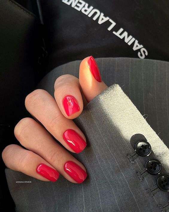The Single Detail A Reader Notices First Vibrant Glossy Red Square Nails — Red Nails