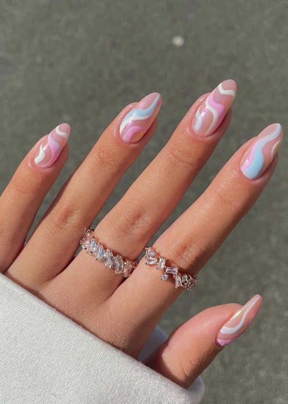 Pastel Swirls on Sheer Base Pastel Swirls on Sheer Base — Preppy Nails