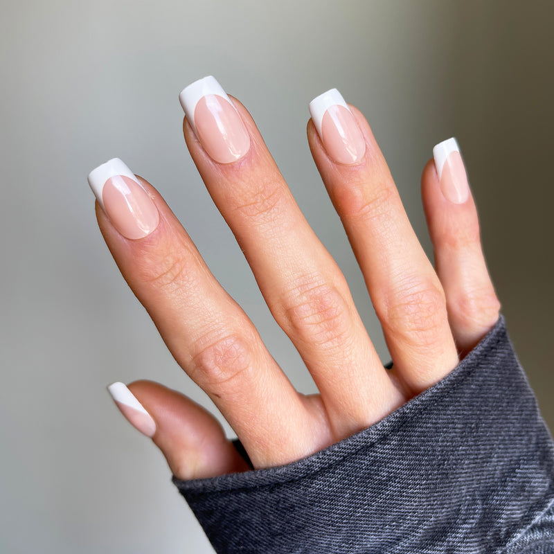 White French Tips On All Nails Short Square Metallic Silver French — Square Nails