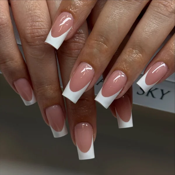 Classic Sheer Pink White French Tip — White French Tip Nails