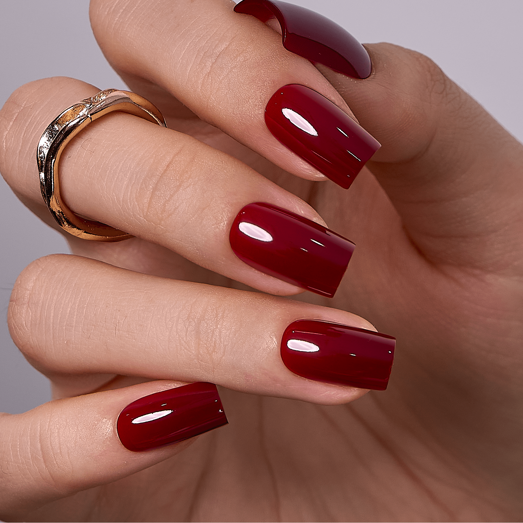 Chic Vibrant Glossy Dark Red Medium Square Nails — Dark Red Nails