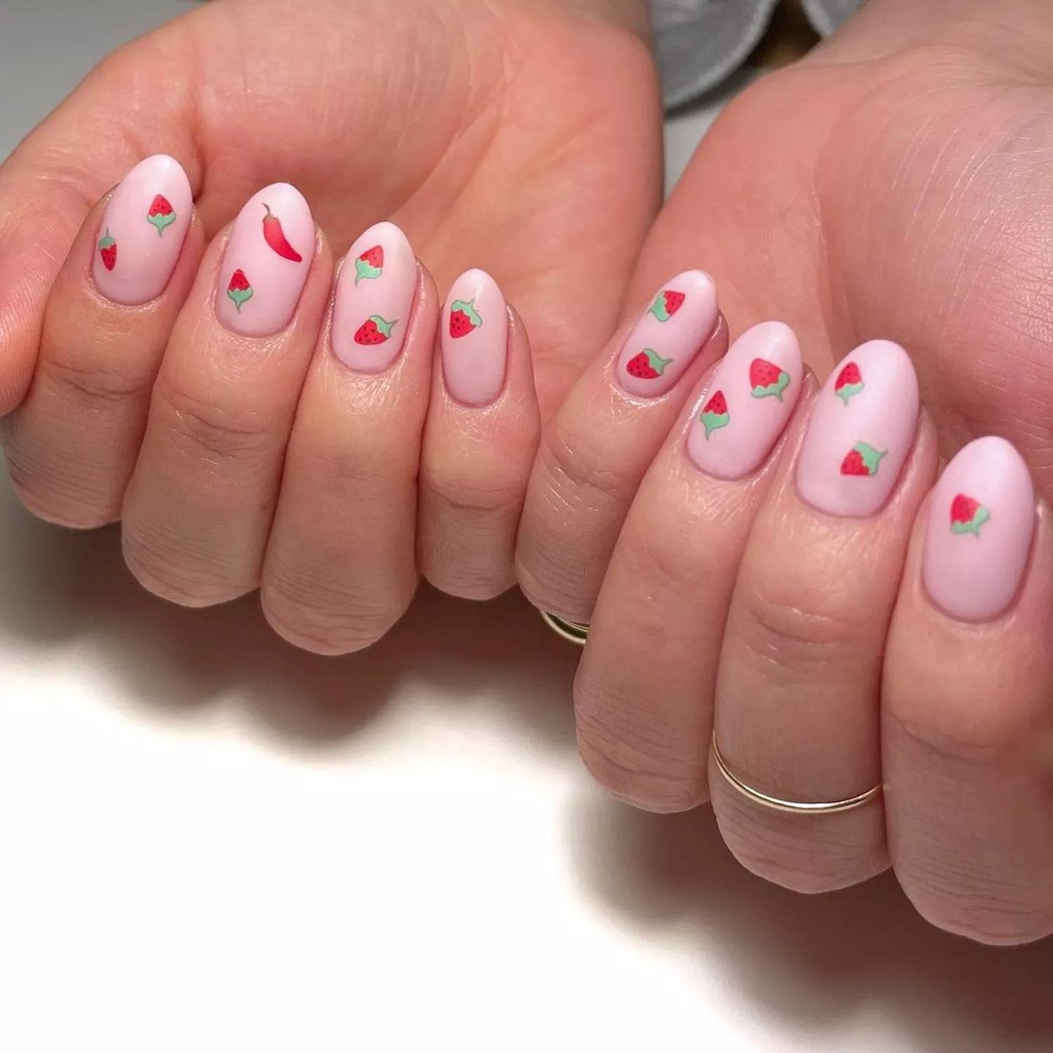 Matte Strawberry Oval Nails — Strawberry Nails