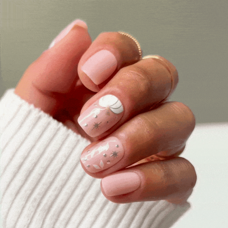 Pale Pink Squoval with Heart and Stars Pale Pink Squoval with Heart and Stars — Squoval Nails