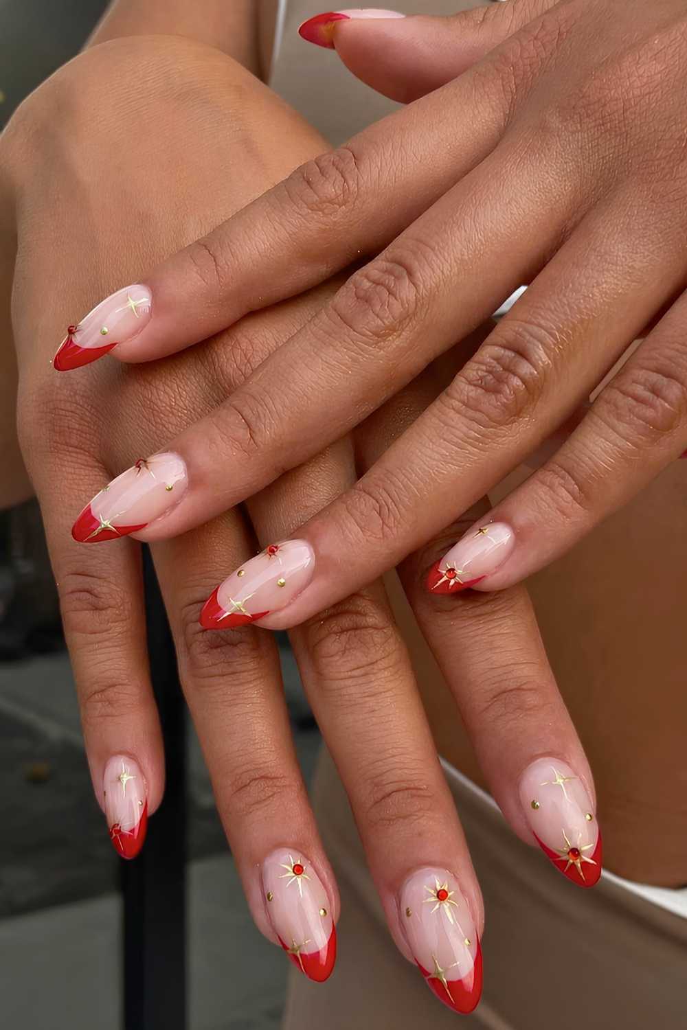 Festive Holiday Visual Idea — Red French Tip Nails