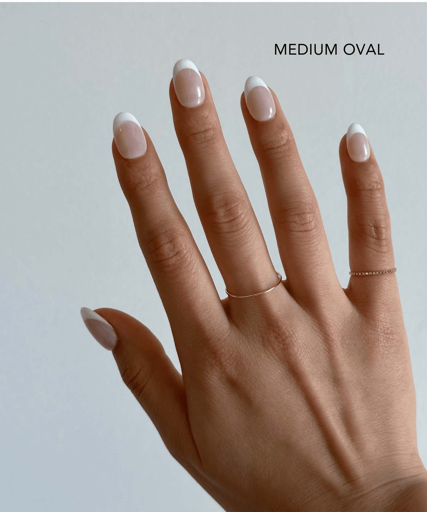 Glossy Crisp Nude Oval French Tip — White French Tip Nails