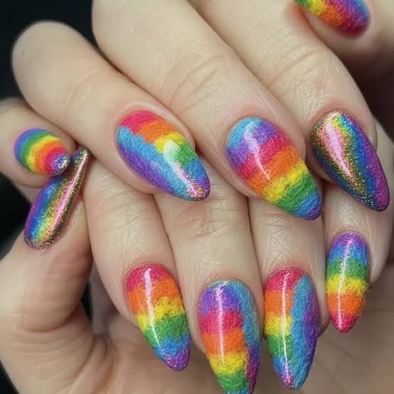 Textured Matte Rainbow Stripes — Rainbow Nails