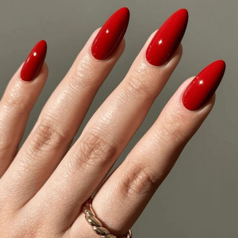Classic Red Glossy Medium Almond Nails Classic Red Glossy Medium Almond Nails — Nails for Pale Skin