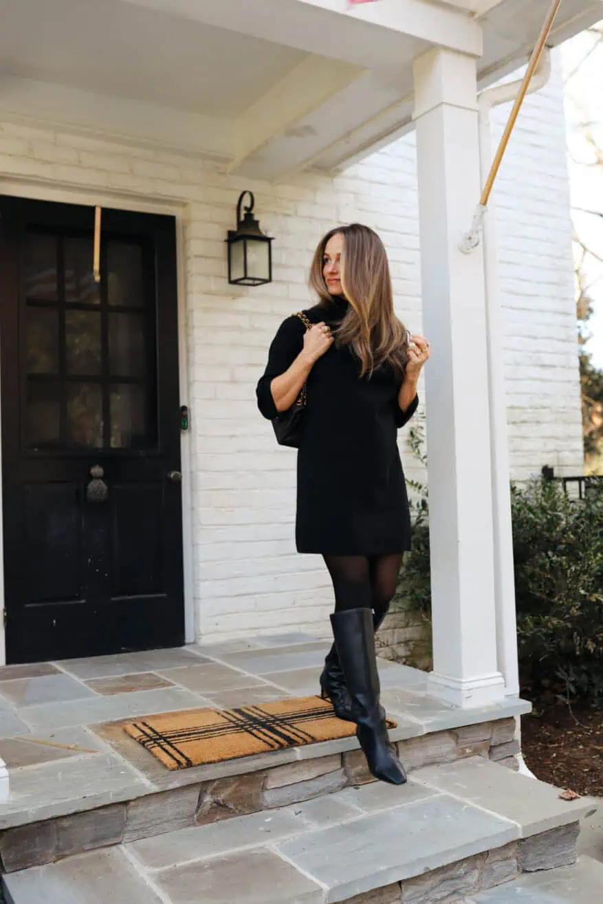 Classic All-Black: Knit Dress and Boots Classic All-Black: Knit Dress and Boots — Tall Women Outfits