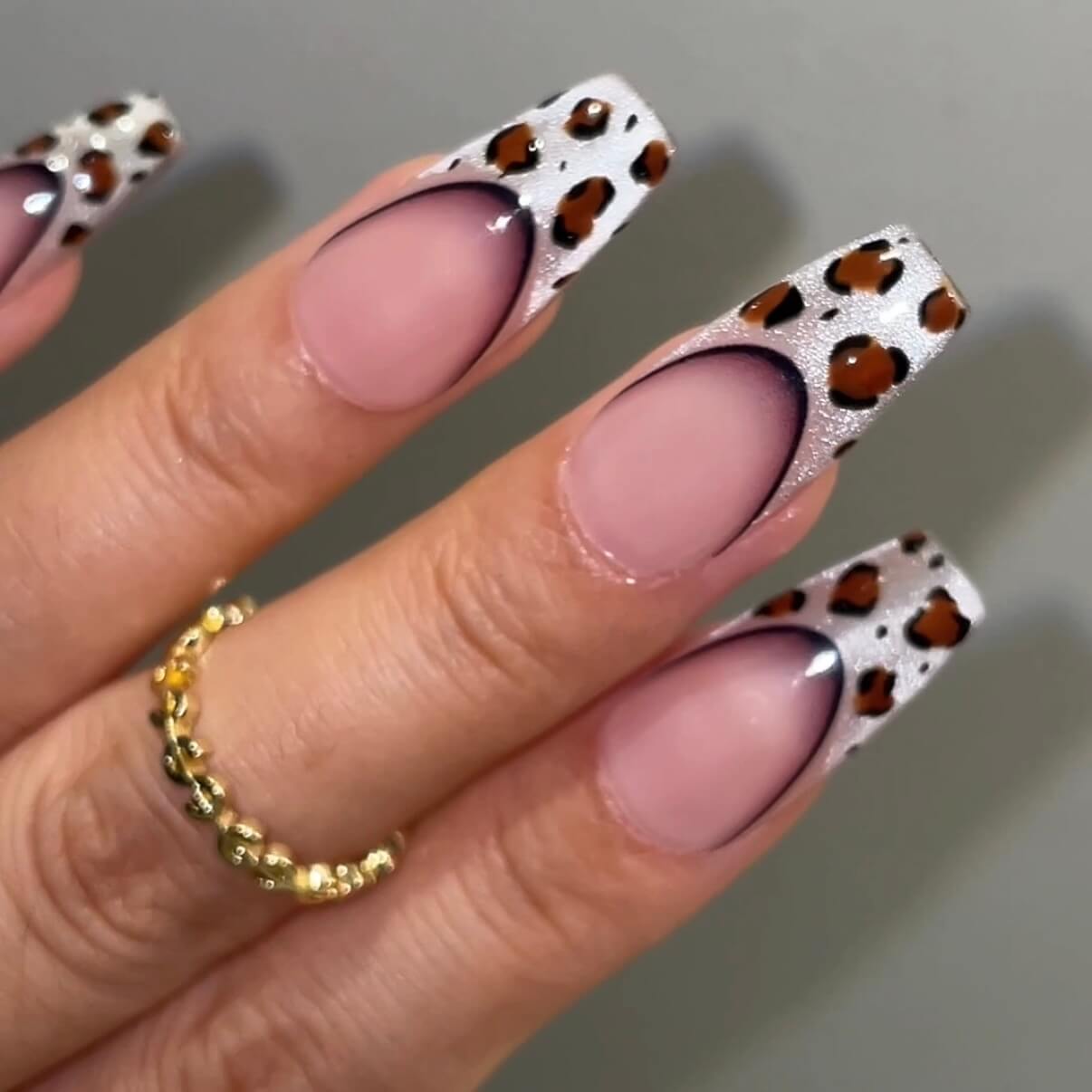 Brown Leopard Print Glitter French Tip Nails Brown Leopard Print Glitter French Tip Nails — Leopard Print Nails