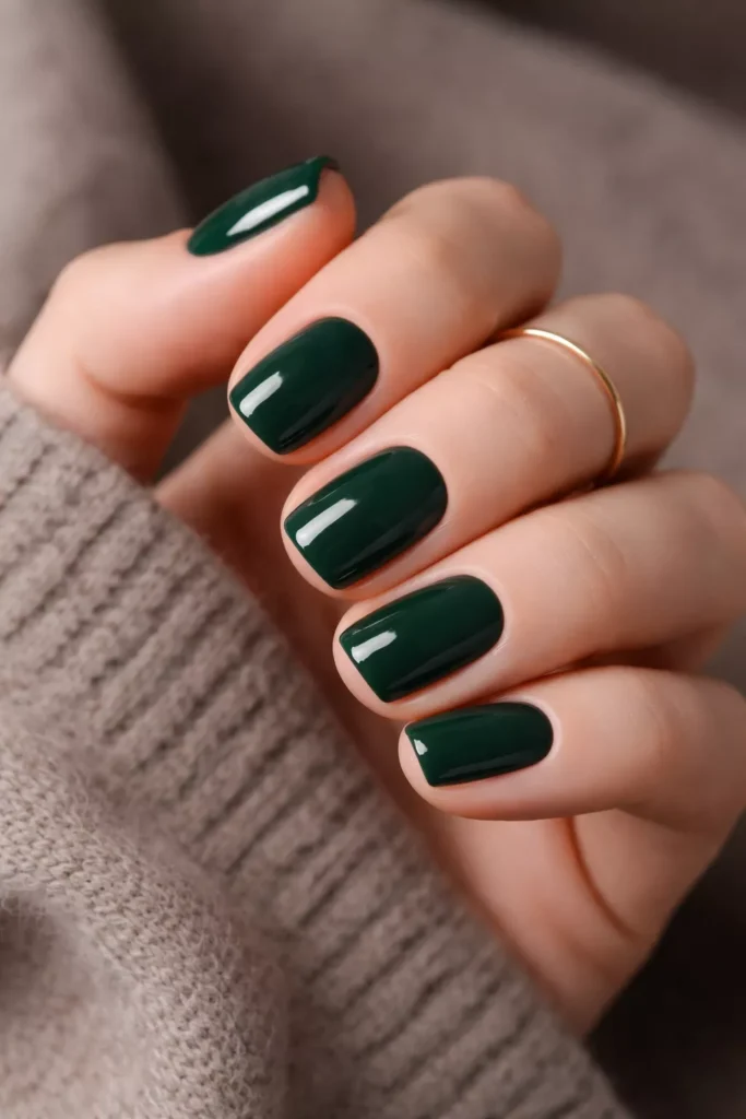Rich Forest Green Glossy Short Squares Rich Forest Green Glossy Short Squares — Dark Green Nails