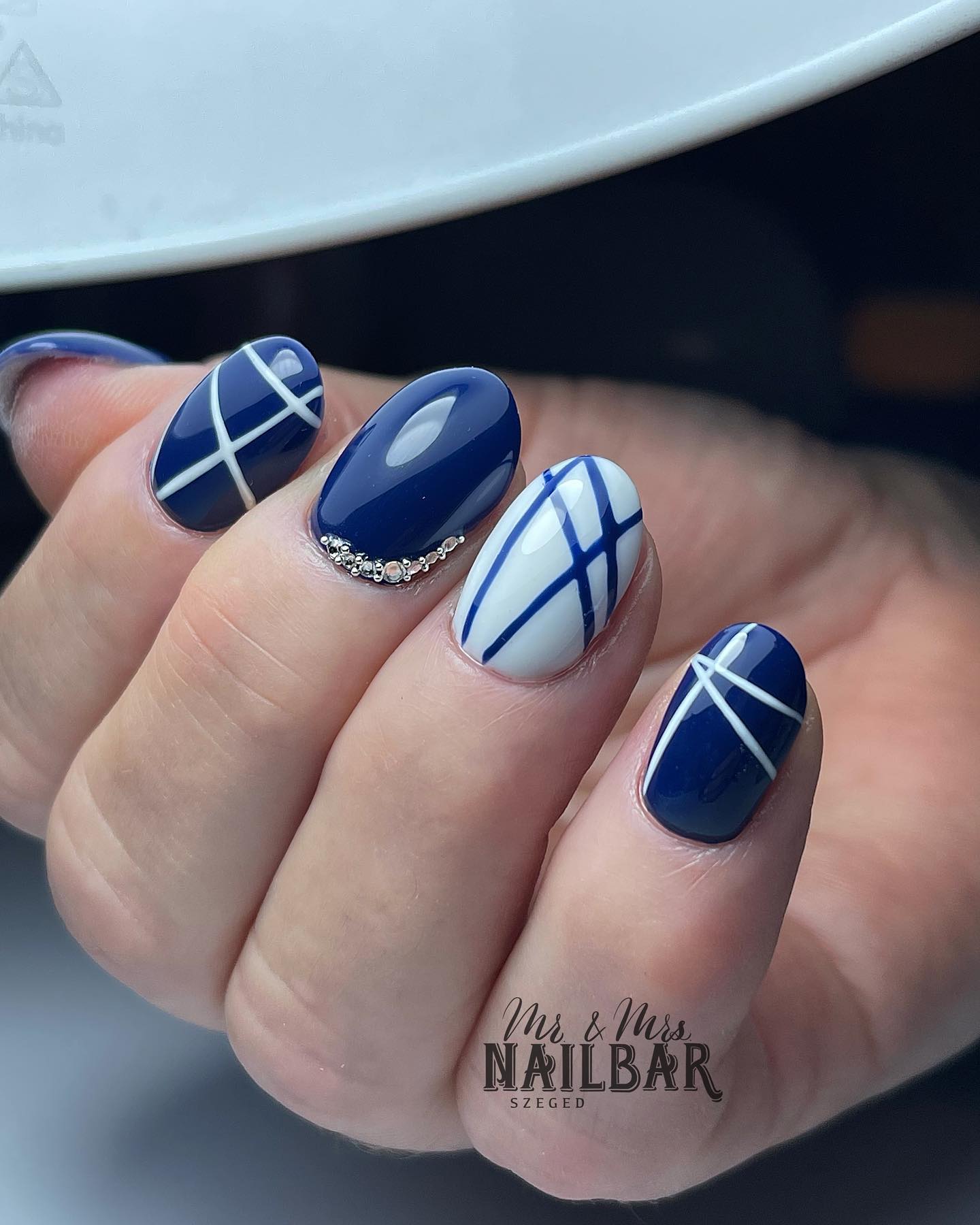 Sophisticated Navy with Geometric Lines Sophisticated Navy with Geometric Lines — Cruise Nails